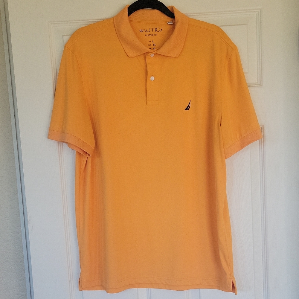 Nautica Men’s Orange Short Sleeve Polo with Contrast Logo